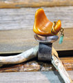 Adjustable base metal ring with orange tagua nut