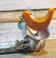Adjustable base metal ring with orange tagua nut