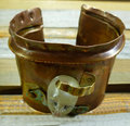 Resin face fold formed cuff bracelet with green patina