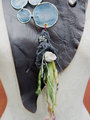 upcycled shells bohemian leather bib necklace with pewter branch
