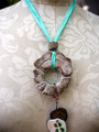 Cholla disc necklace with enameled #8 and a bottlecap accent