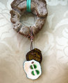 Cholla disc necklace with enameled #8 and a bottlecap accent
