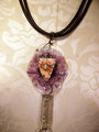 Caged circus resin necklace with a vintage crystal and leather