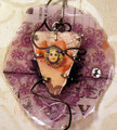 Caged circus resin necklace with a vintage crystal and leather