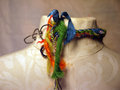 Colorful yarn and concrete safety pin necklace with steel links