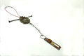 Concrete choya disc with dangling enamel charm