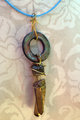 upcycled washer crystal necklace with turquoise cord and brass
