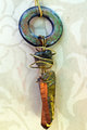 industrial necklace with turquoise cord and brass