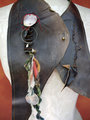 Recycled rustic brown bohemian leather vest style bib necklace by Jomama