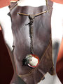 Spring decay boho leather bib necklace with fiber egg