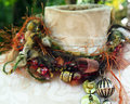 Yarn fringe mixed media charm necklace