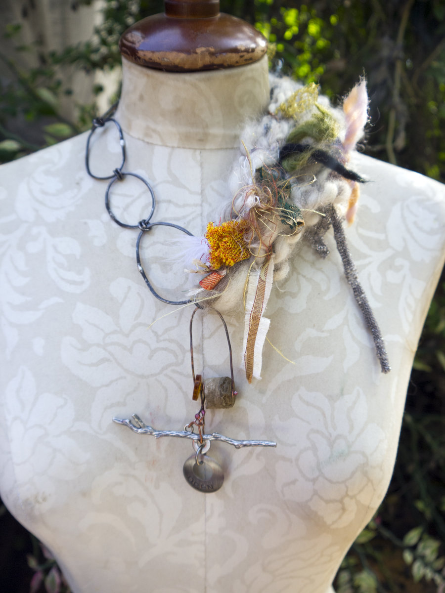 free spirit necklace with steel links and organic embellishments