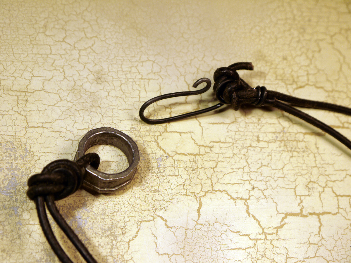 Ancient Roman glass leather and steel necklace