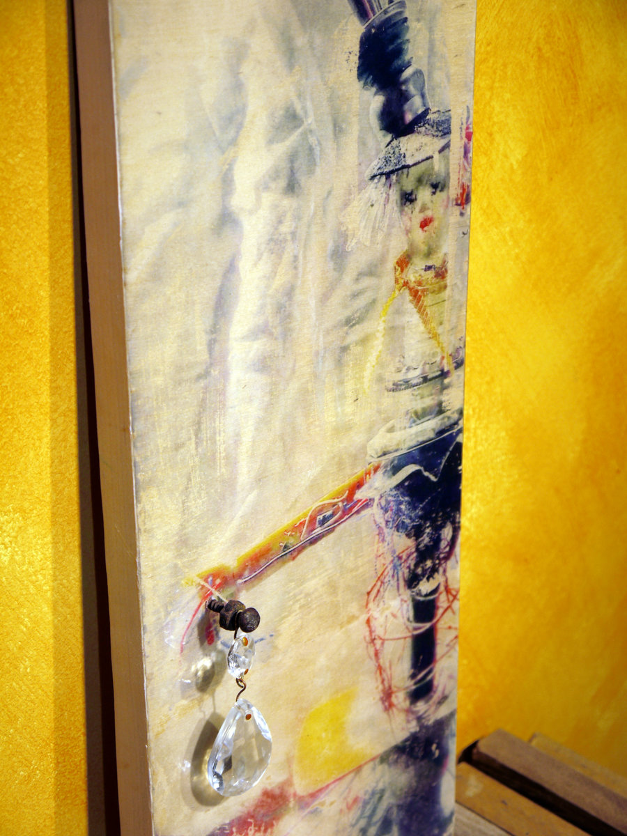 Steampunk ballerina Beatrix on wood with resin and crystal