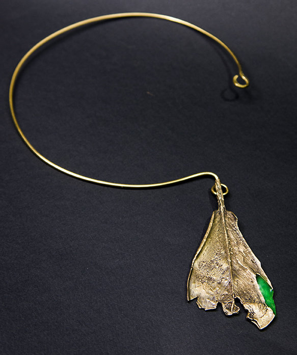 Cast bronze leaf pendant with resin inlay