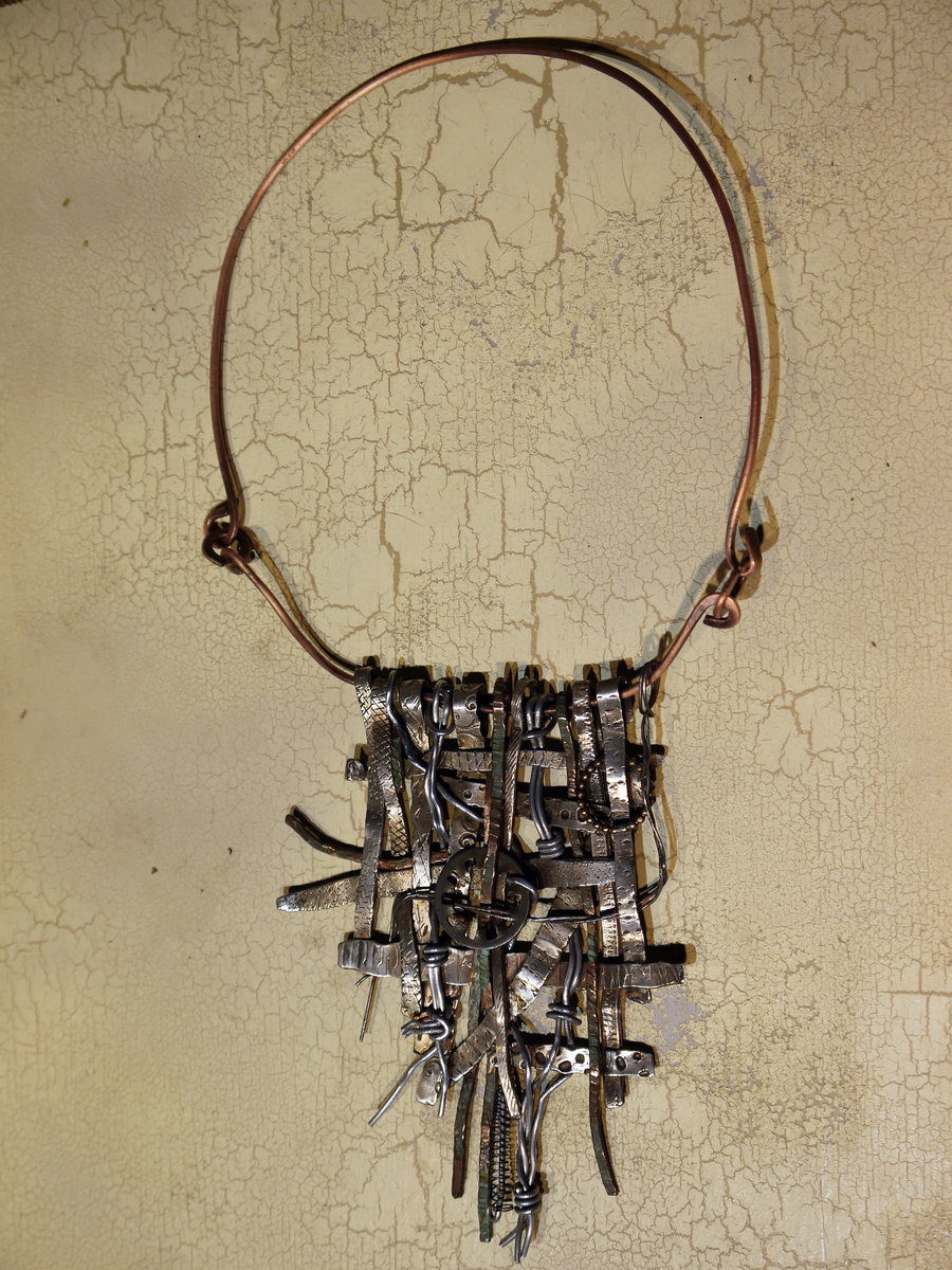 Textured sterling silver woven statement necklace