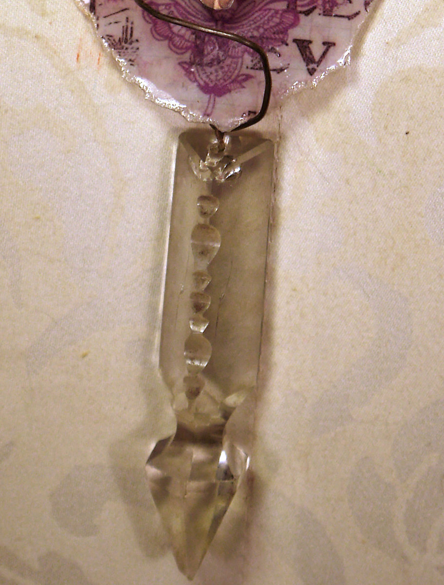 Caged circus resin necklace with a vintage crystal and leather