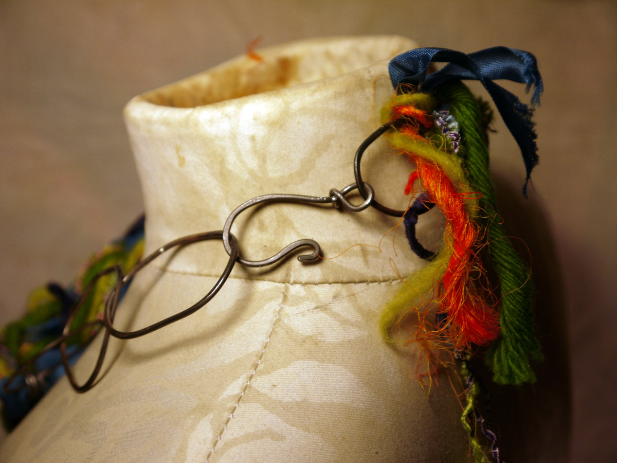 Colorful yarn and concrete safety pin necklace with steel links