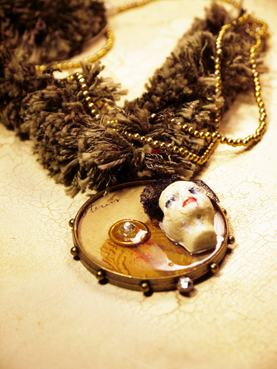 Edwardian steampunk fringe necklace with face