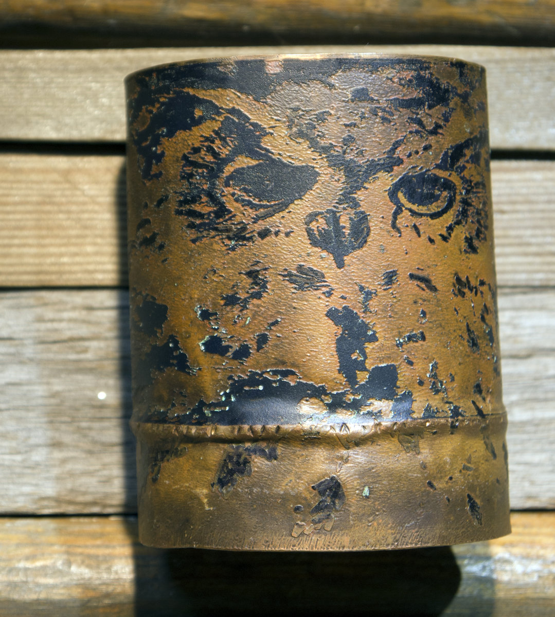 Etched owl copper cuff bracelet