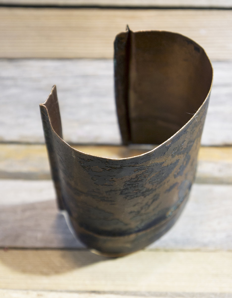 Etched owl copper cuff bracelet