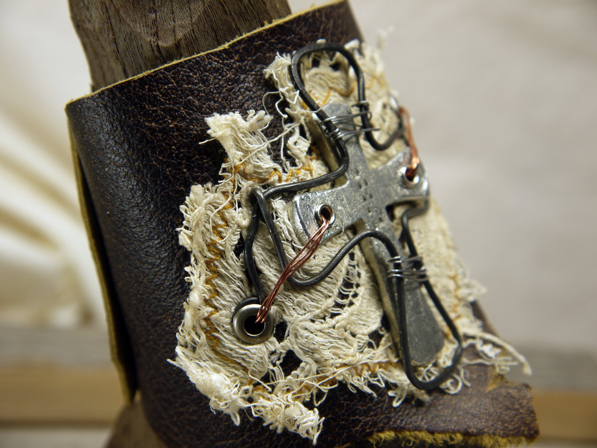 Commissioned Steampunk cross leather cuff