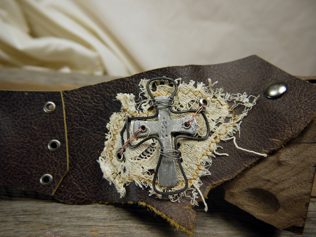 Commissioned Steampunk cross leather cuff