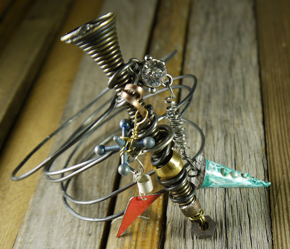 Industrial steel wire doorstop charm bangle bracelet