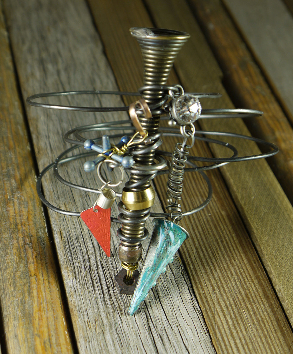 Industrial steel wire doorstop charm bangle bracelet