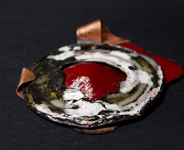 Industrial disc pendant with red dome