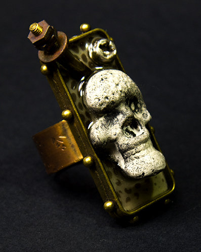Industrial steampunk day of the dead men's ring