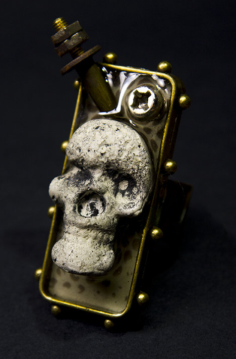 Industrial steampunk day of the dead men's ring