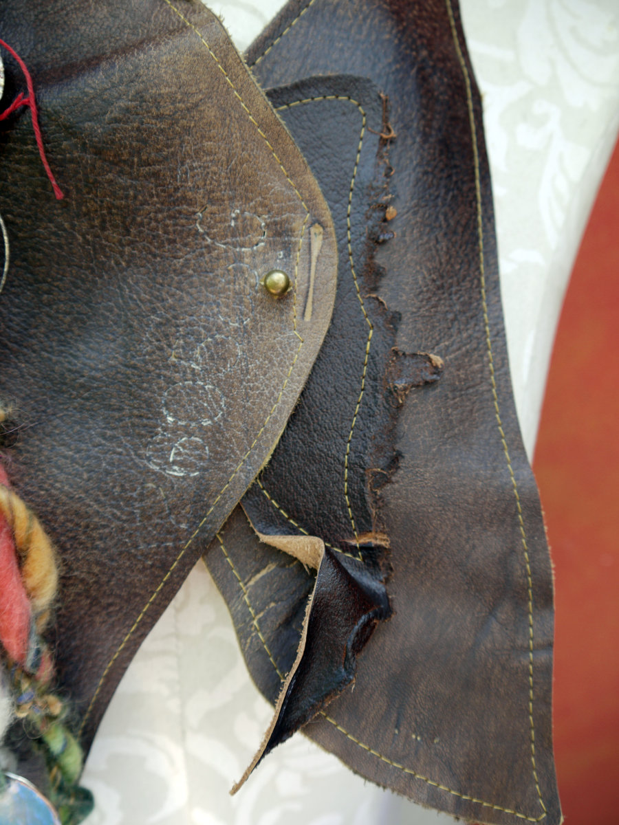 upcycled brown bohemian leather vest style bib necklace