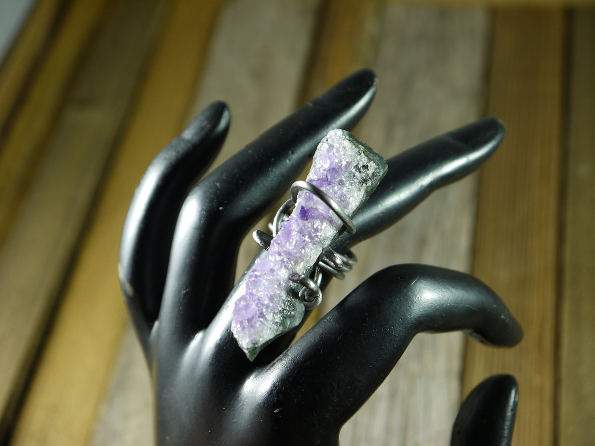 oblong amethyst steel ring