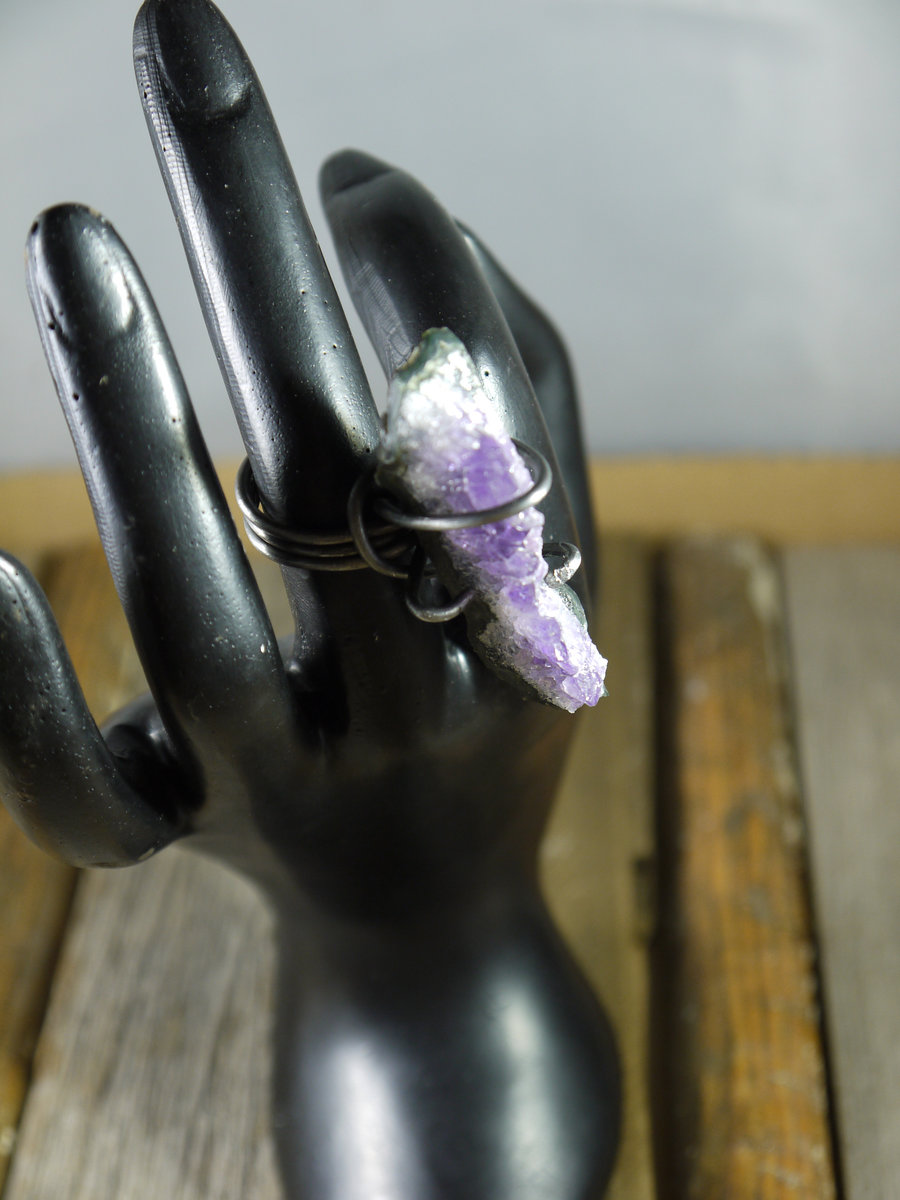 oblong amethyst steel ring