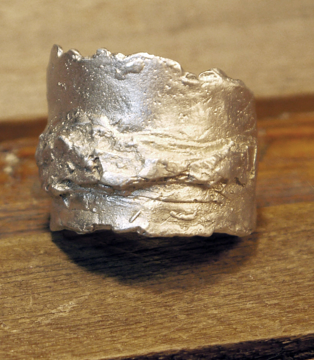 Unisex organic pewter nugget terrain ring