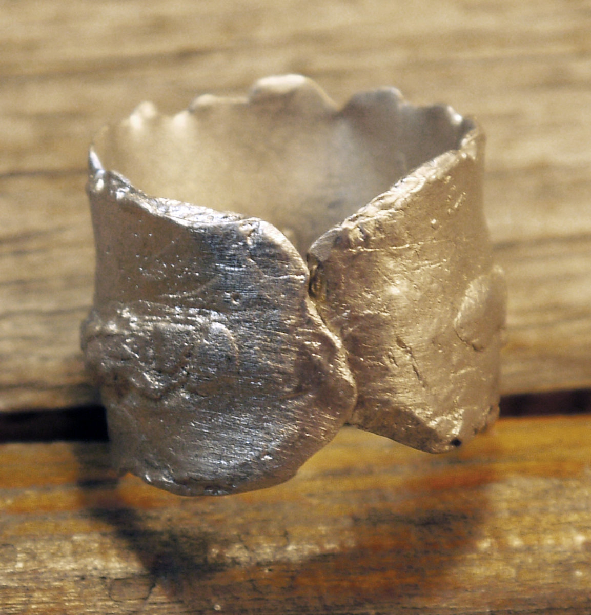 Unisex organic pewter nugget terrain ring