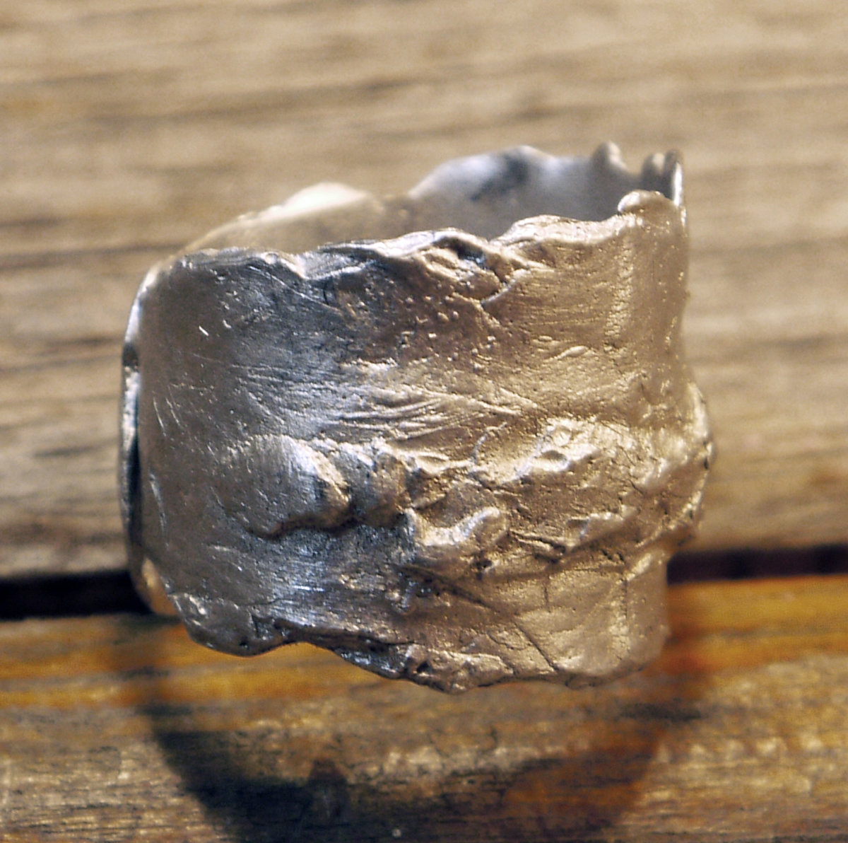 Unisex organic pewter nugget terrain ring