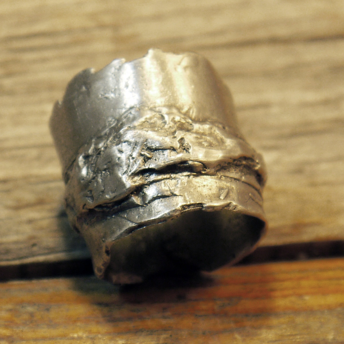 Blackened unisex organic pewter nugget terrain ring