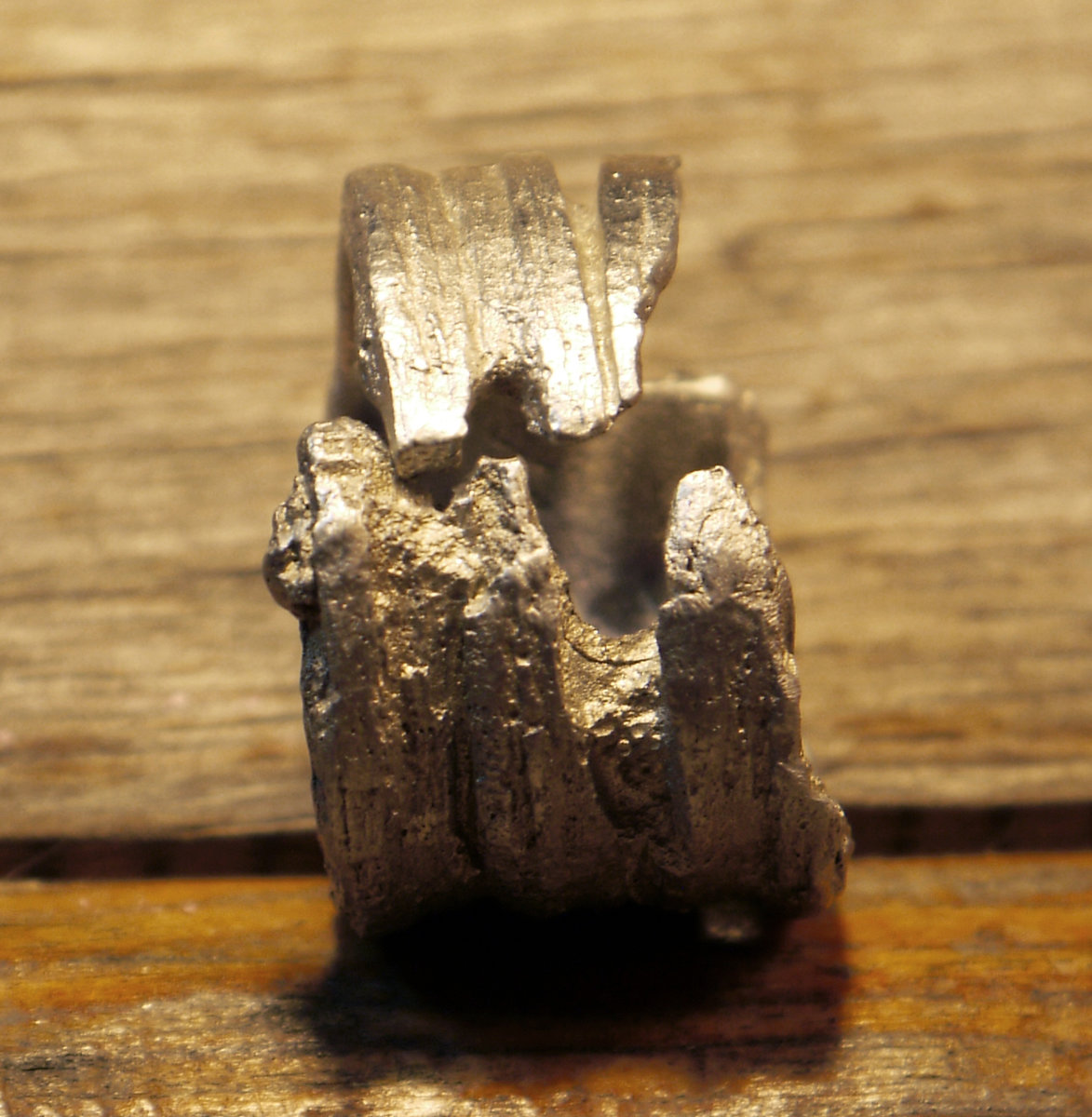Unisex pewter organic wood look ring