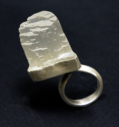 Ulexite skyscraper sterling silver ring