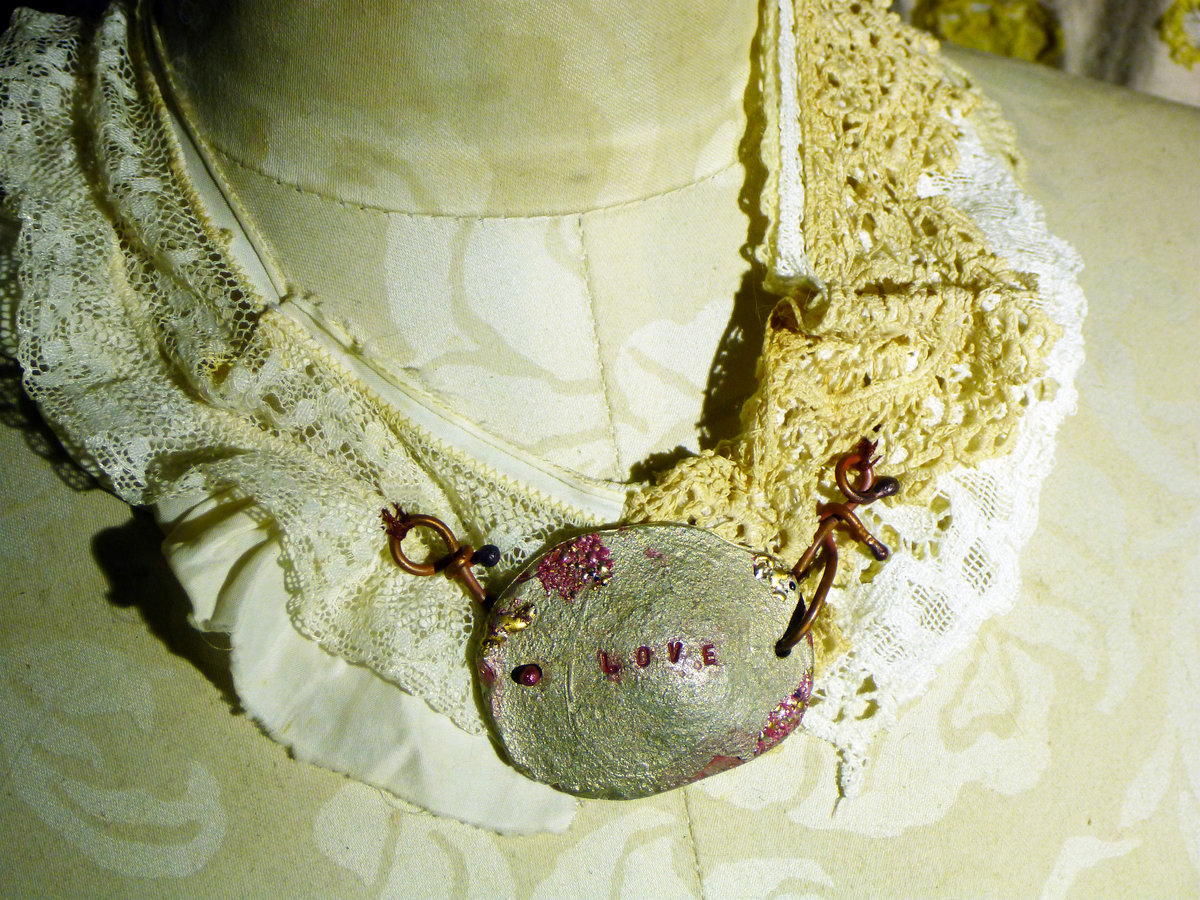 Tattered lace necklace with Iced Enamels on pewter