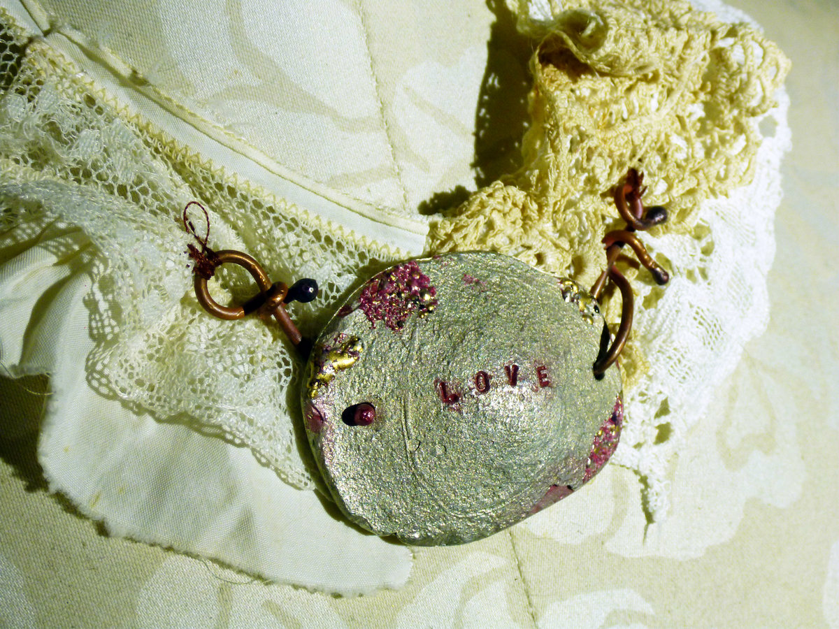 Tattered lace necklace with Iced Enamels on pewter