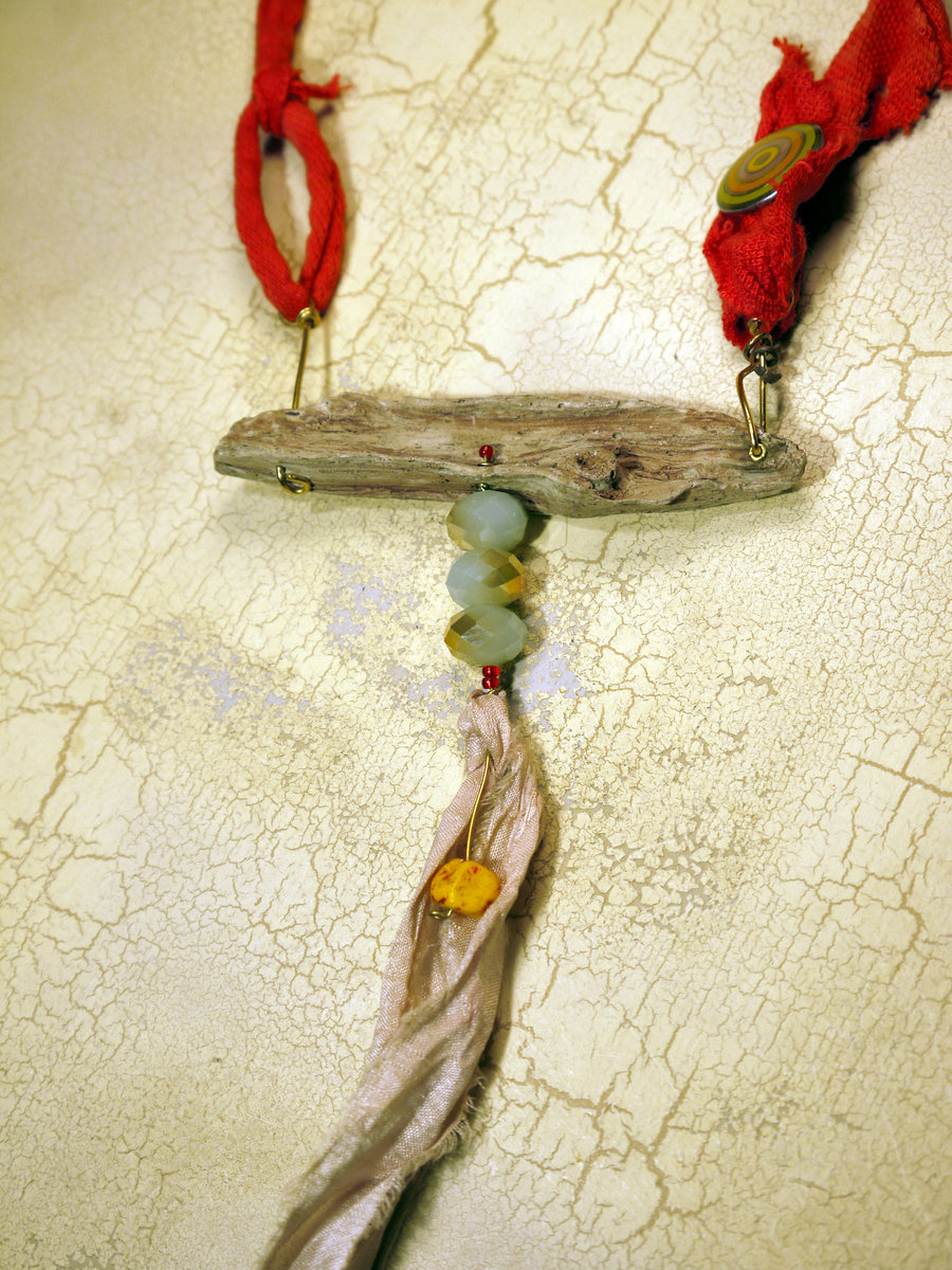 Wood look concrete driftwood necklace with Czech glass