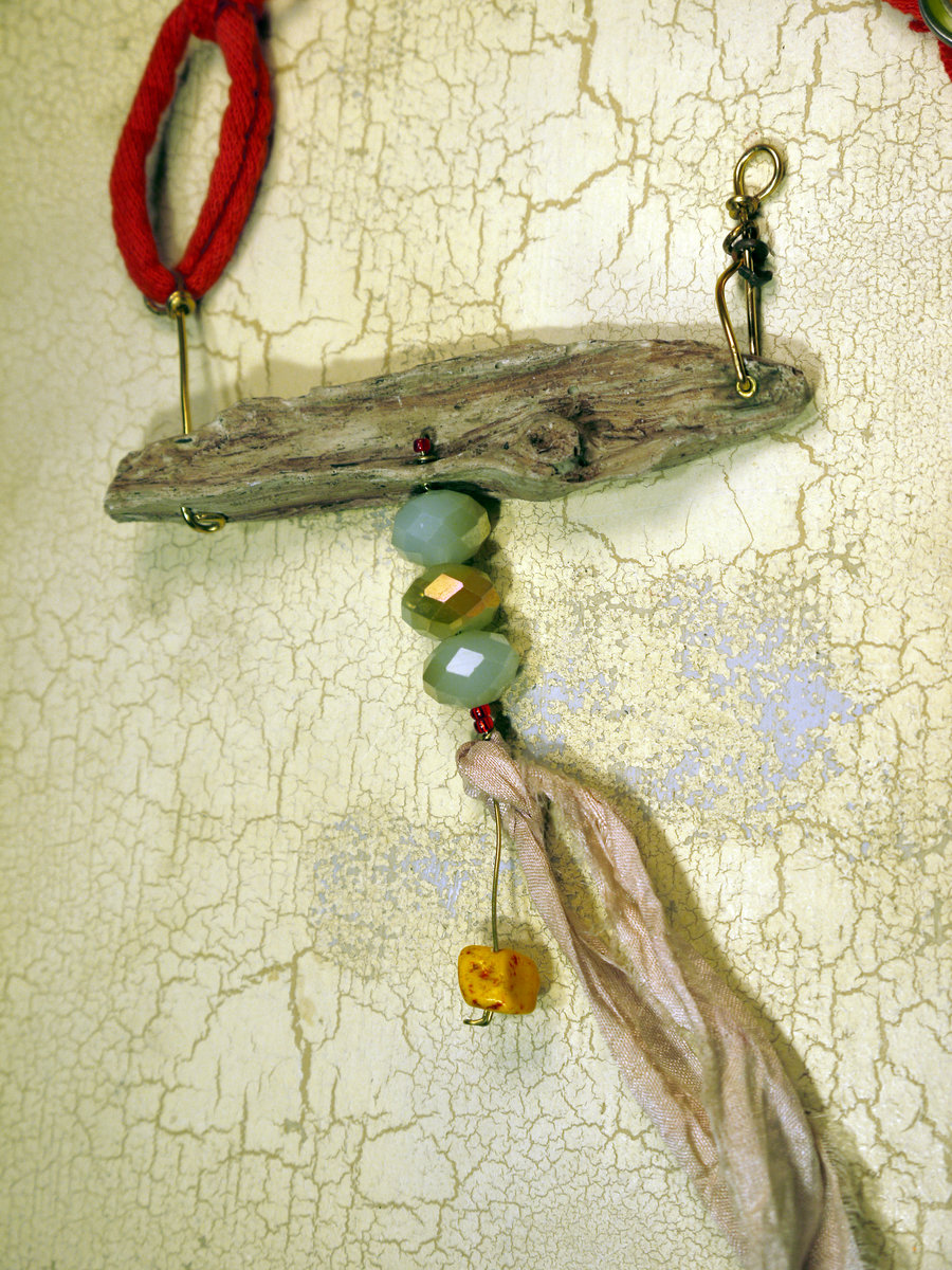 Wood look concrete driftwood necklace with Czech glass