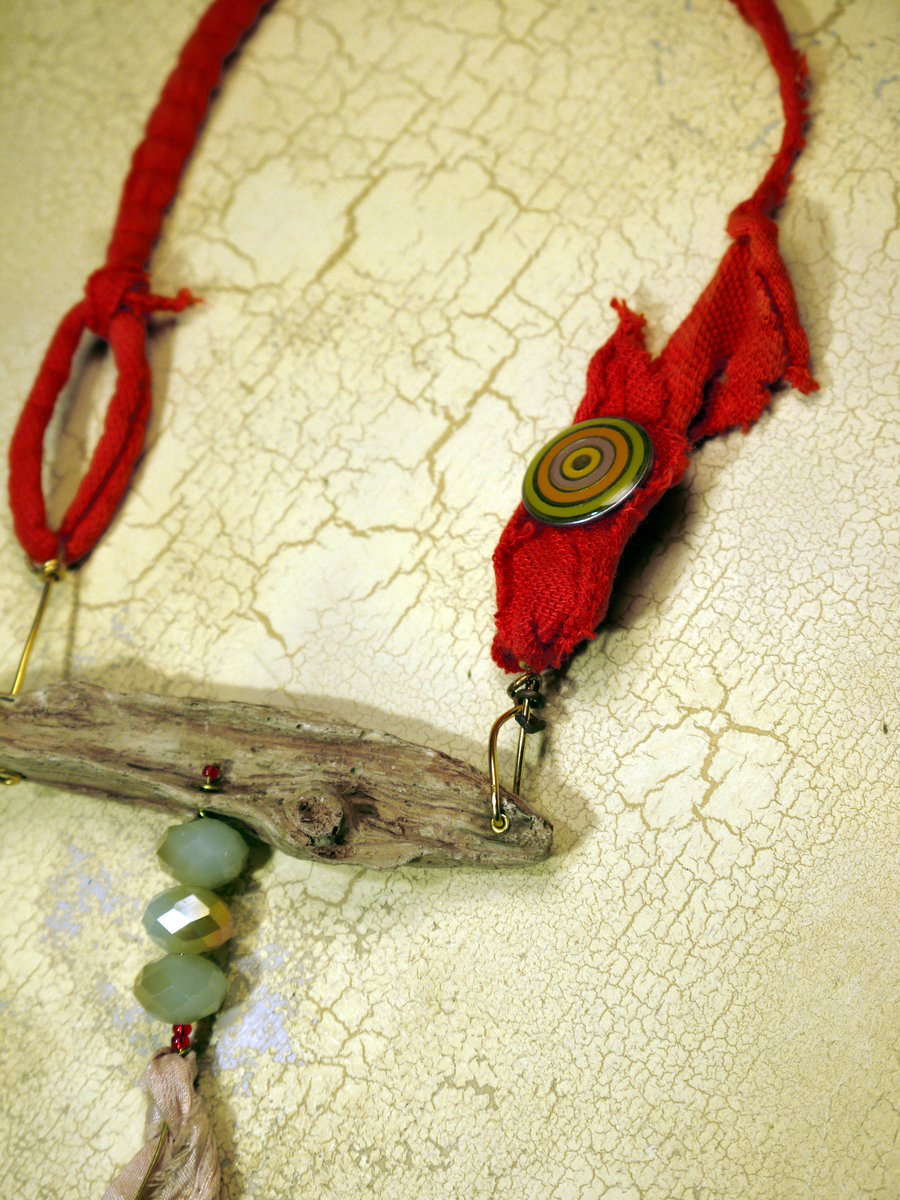 Wood look concrete driftwood necklace with Czech glass