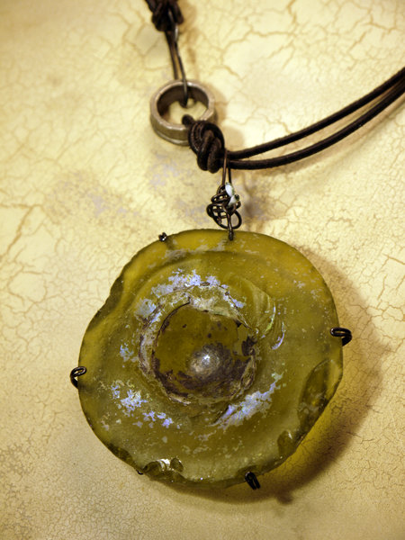 Ancient Roman glass leather and steel necklace