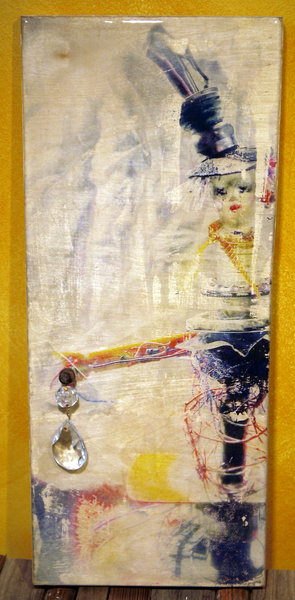 Steampunk ballerina Beatrix on wood with resin and crystal