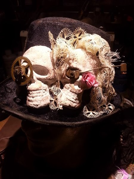 Steampunk day of the dead skull top hat