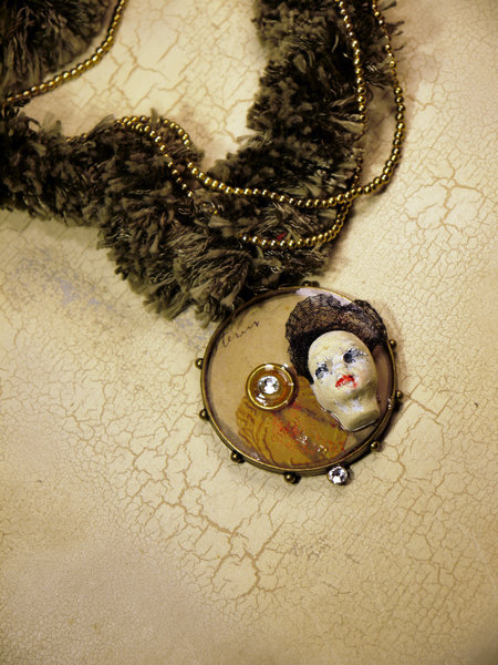 Edwardian steampunk fringe necklace with face